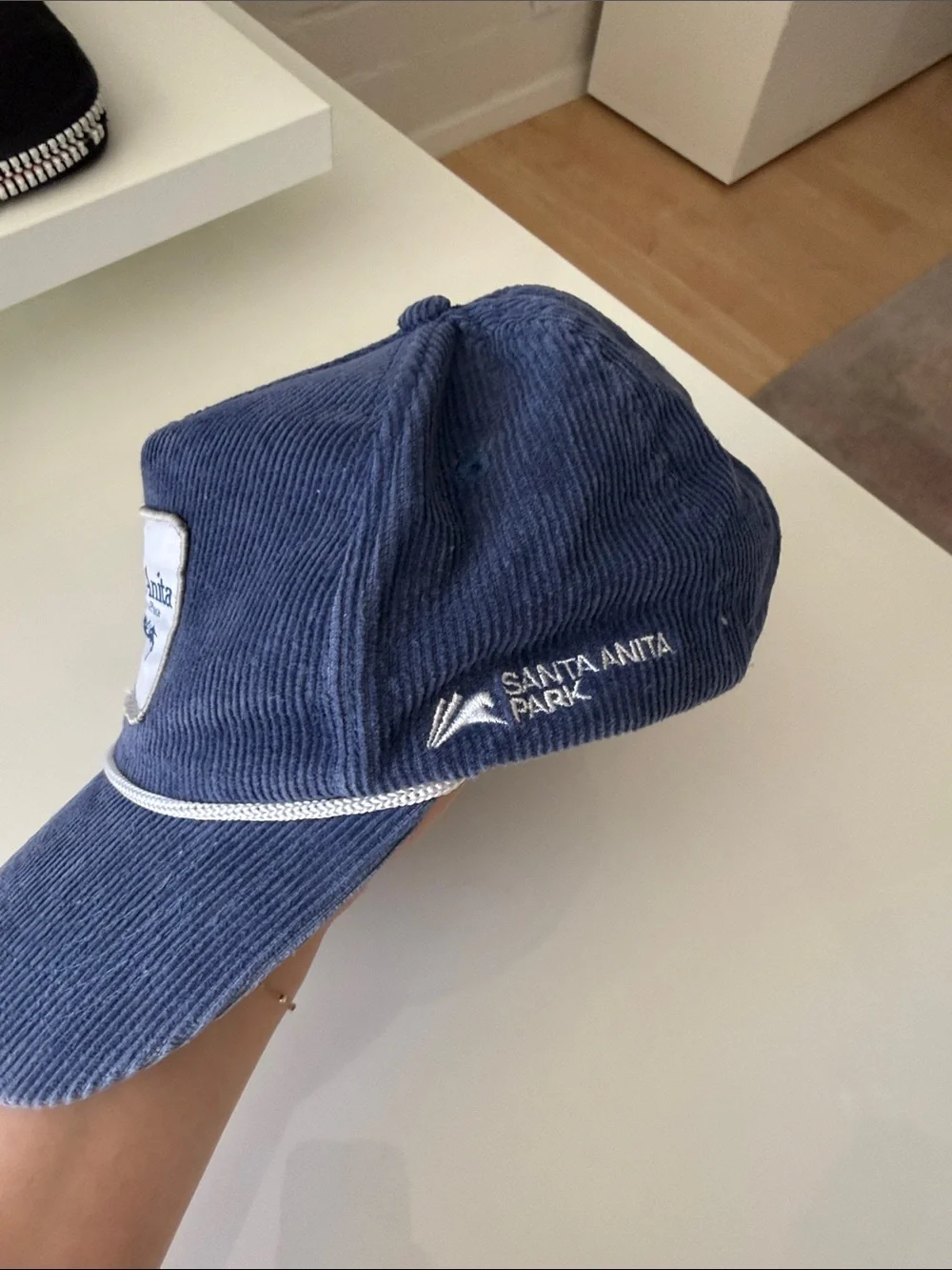 Santa Anita Navy Corduroy Baseball Cap with White Trim Unisex